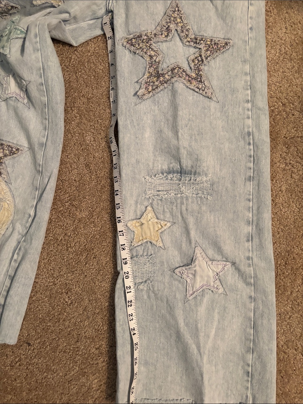 OH distressed light  Wash Star & Peace Patchwork Wide-Leg Women's Jeans - Picture 6 of 7